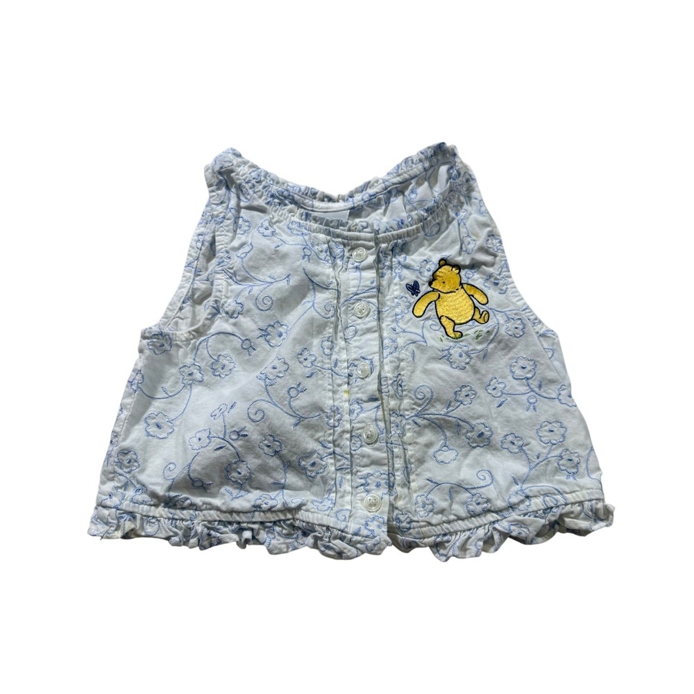 Disney Store Tank Top 6mo White Blue Floral Winnie the Pooh Vintage Ruffle